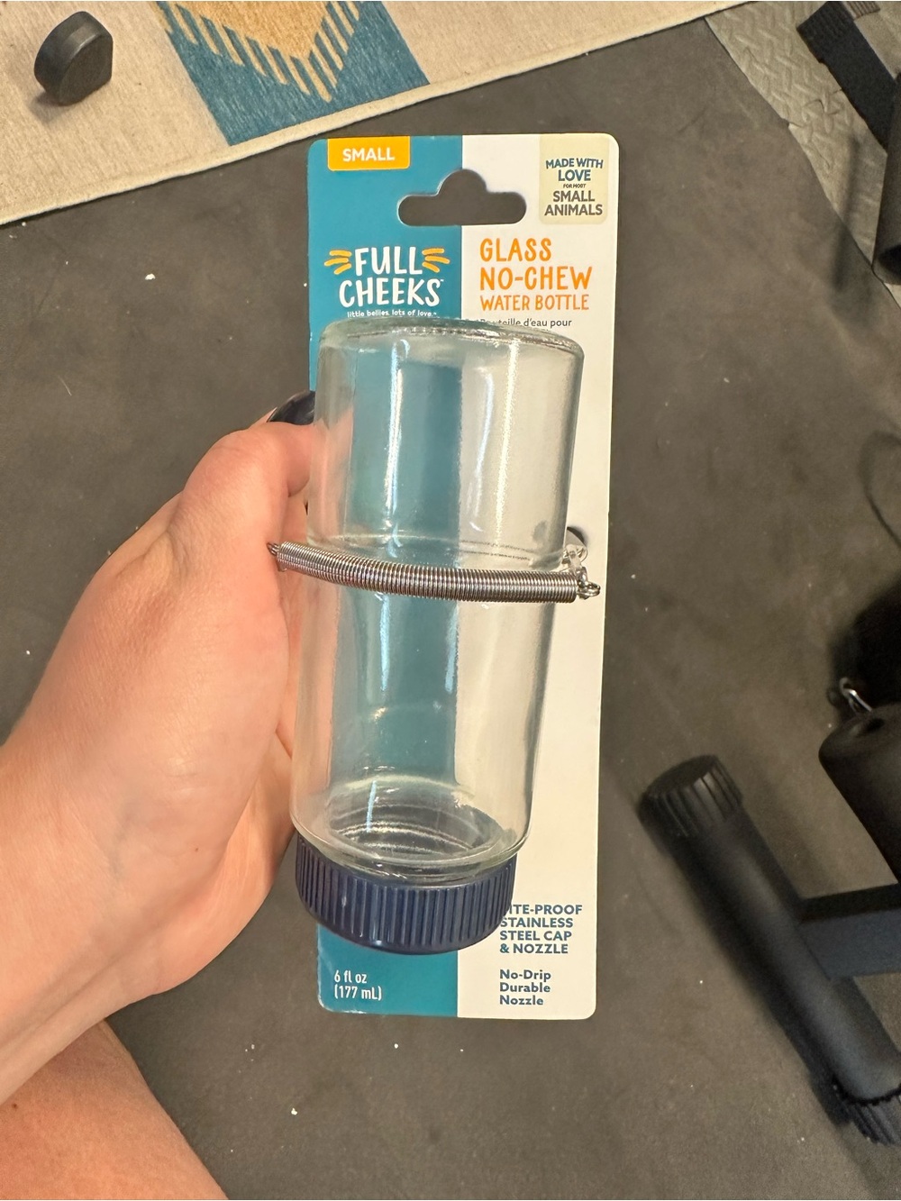 Glass No-Chew Water Bottle for Small Pets - Blue Cap